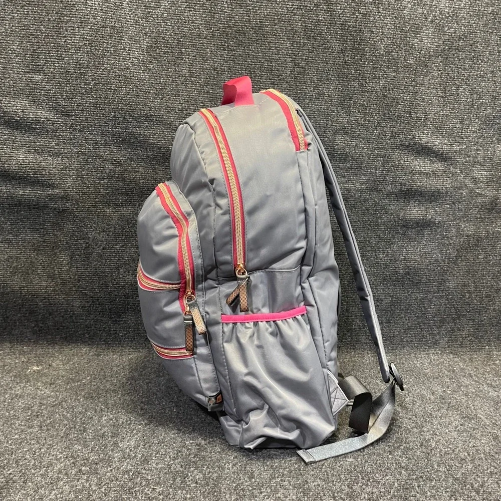 Walgreens CNDG-0131‎ Grey Pink Nylon Multi-Pocket Rose Gold Zippers Backpack